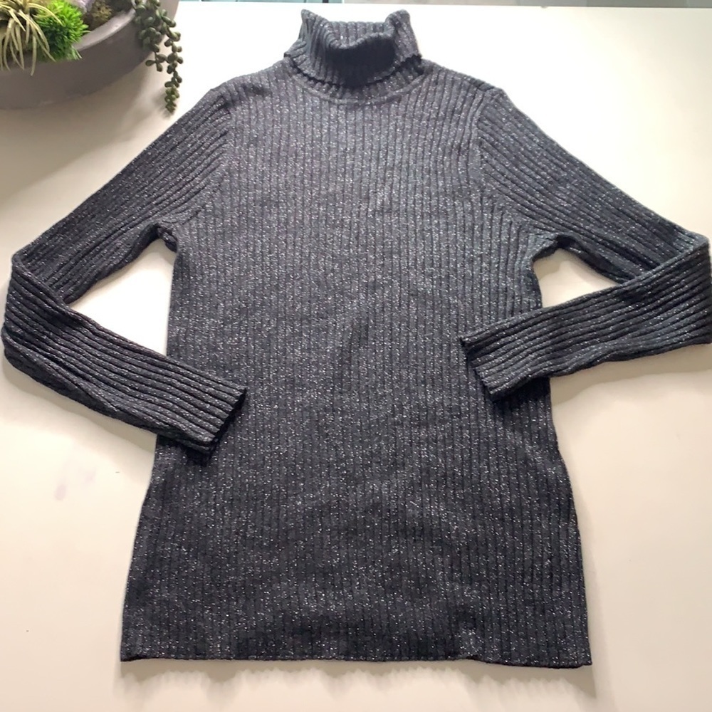 CHICO’S Gray metallic Ribbed Long Sleeve and Turtleneck sweater Women’s medium
